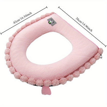 New thickened toilet cover U-shaped rabbit fur toilet mat toilet mat winter toilet seat ring toilet toilet mat, toilet seat zipper toilet cover thickened plush four seasons universal waterproof toilet mat toilet seat ring