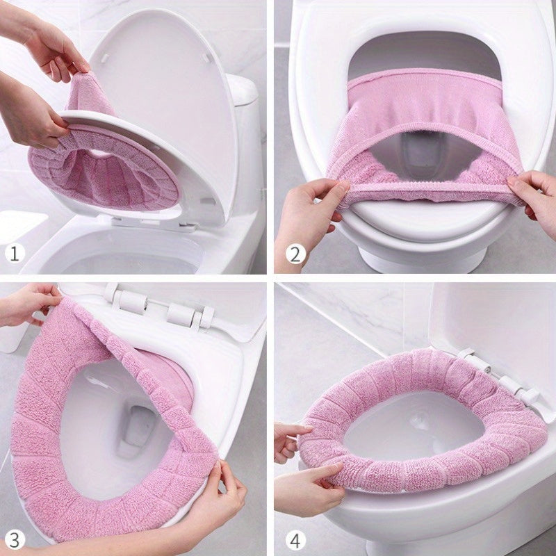 One Set of Four Pieces, Universal Toilet Seat Cover with Extra Fluff and Thickening, Antibacterial, Washable, All-Season Warmth for Home Use
