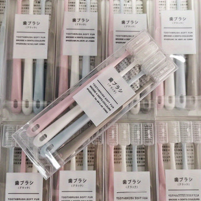 Set of 4 Soft-Bristled Toothbrushes in Japanese Macaron Colors, Complete with Protective Cases - Ideal for Portable And Professional Dental Hygiene for Adults.