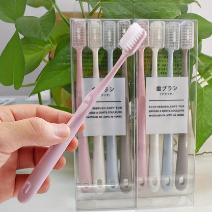 Set of 4 Soft-Bristled Toothbrushes in Japanese Macaron Colors, Complete with Protective Cases - Ideal for Portable And Professional Dental Hygiene for Adults.
