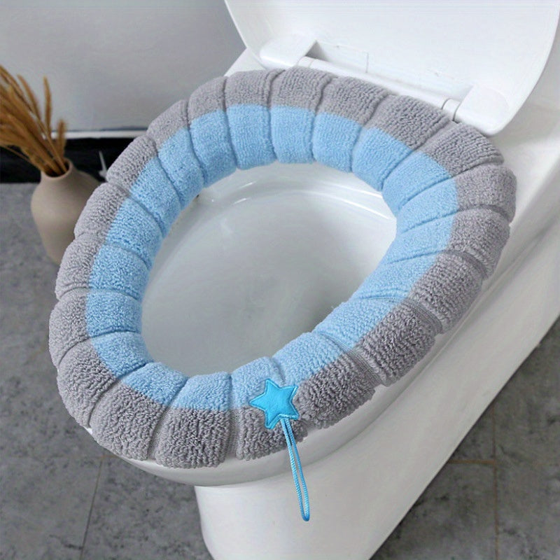 4-Pack Cozy Knitted Toilet Seat Covers, Thickened Washable Polyester Fiber, Non-Slip Bathroom Seat Protector with Drawstring