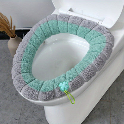 4-Pack Cozy Knitted Toilet Seat Covers, Thickened Washable Polyester Fiber, Non-Slip Bathroom Seat Protector with Drawstring