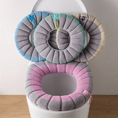 4-Pack Cozy Knitted Toilet Seat Covers, Thickened Washable Polyester Fiber, Non-Slip Bathroom Seat Protector with Drawstring