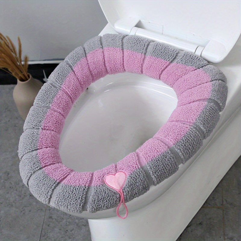 4-Pack Cozy Knitted Toilet Seat Covers, Thickened Washable Polyester Fiber, Non-Slip Bathroom Seat Protector with Drawstring