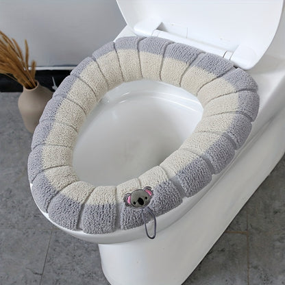4-Pack Cozy Knitted Toilet Seat Covers, Thickened Washable Polyester Fiber, Non-Slip Bathroom Seat Protector with Drawstring