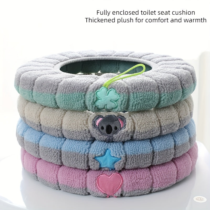4-Pack Cozy Knitted Toilet Seat Covers, Thickened Washable Polyester Fiber, Non-Slip Bathroom Seat Protector with Drawstring