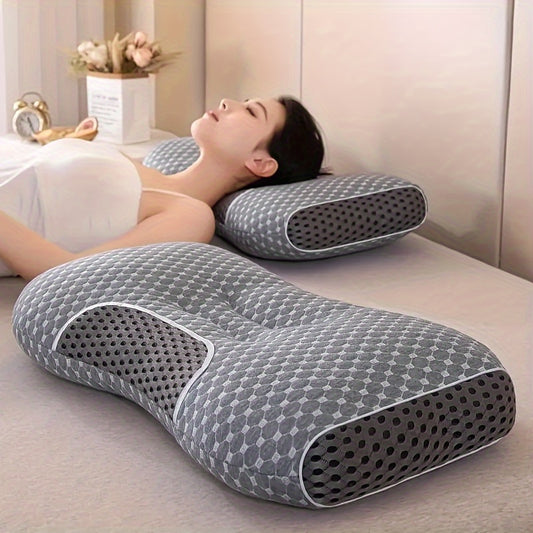 Grey Woven Quilted Polyester Pillow for Neck Support & Cervical Alignment - Hand Washable Zip-Free Design for Multi-Position Sleepers, Vintage Style Space-Themed Bed Accessory - 1 Pack