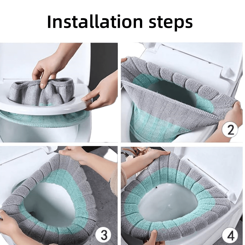 4pcs Soft & Cozy Stretchable Toilet Seat Covers - Plush Gray, Light Blue, Pink & Beige Washable Polyester Pads for All Oval Toilet Seats, Comfortable and Hygienic Bathroom Upgrade