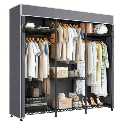 1pc Heavy Duty Metal Garment Rack with Cover, 795 LBS Load Capacity, Portable Freestanding Closet Organizer for Bedroom, Lacquered Finish, Wire Hanging Clothes Storage - 56.1\