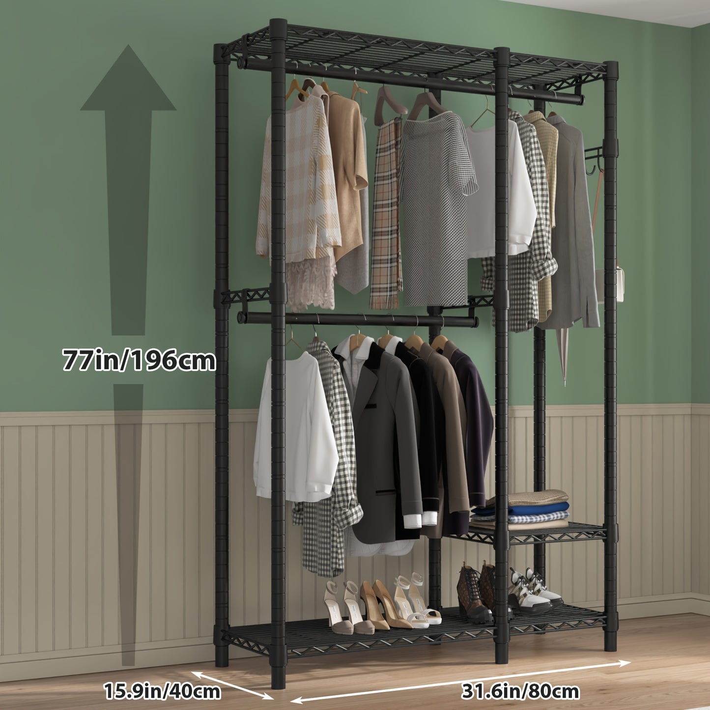 Heavy Duty Closet Clothes Rack Heavy Duty 500LBS Portable Closet Clothes Rack - Freestanding Wadrobe Closet Wire Garment Rack, Black