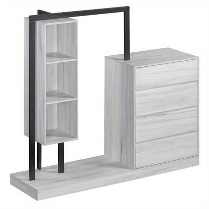 Modern White Wardrobe with 4 Drawers & 3 Shelves – Space-Saving Organizer for Clothes, Shoes & Accessories, MDF+Metal Construction, Easy Assembly, Elegant Design for Any Room, Shoe Organizer | Elegant Storage Solution | Mdf Metal Wardrobe