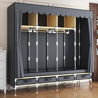 Easy Assembly Dust-Free Storage Closet 1pc Modern Metal Frame Freestanding Wardrobe Closet Organizer with Drawers, Space-Saving Design, Easy Assembly, Dust-Free Storage System, ≥3.2 Cubic Feet Enclosed Storage Capacity, ≥27 Inches Height