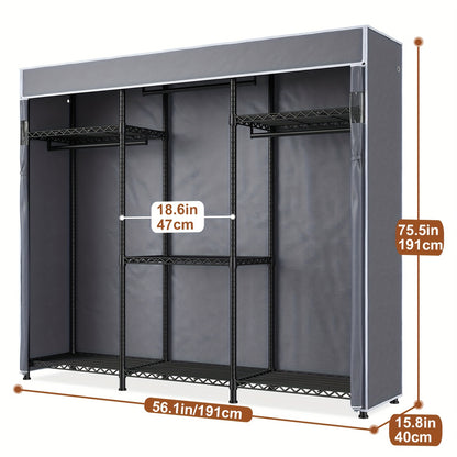 1pc Heavy Duty Metal Garment Rack with Cover, 795 LBS Load Capacity, Portable Freestanding Closet Organizer for Bedroom, Lacquered Finish, Wire Hanging Clothes Storage - 56.1\