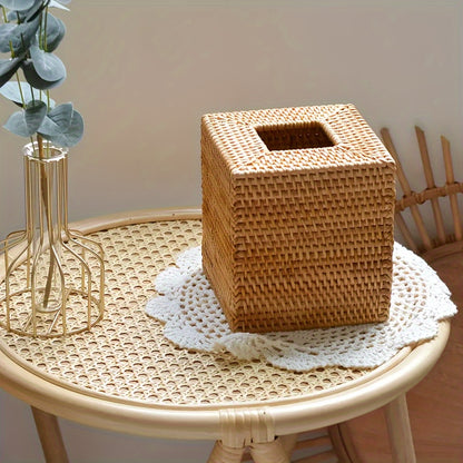 Handcrafted Square Rattan Tissue Box - Japanese Style Wicker Organizer for Desktop, Perfect for Kitchen, Bathroom, Bedroom & Office Decor