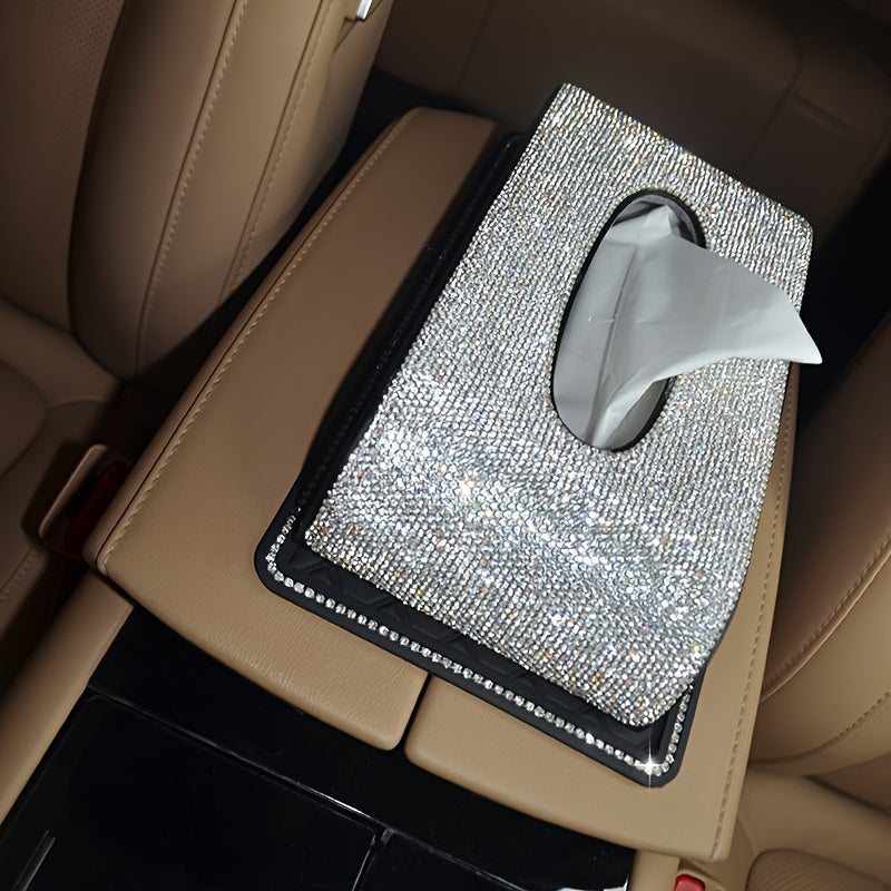 2pcs-Glittering Car Tissue Box Home Use Tissue Box Artificial Diamond Inlay Interior Supplies, Car Dashboard Anti-slip Mat. Kitchen, Office, Bathroom, Desktop, Bedroom Vanity Special Tissue Box