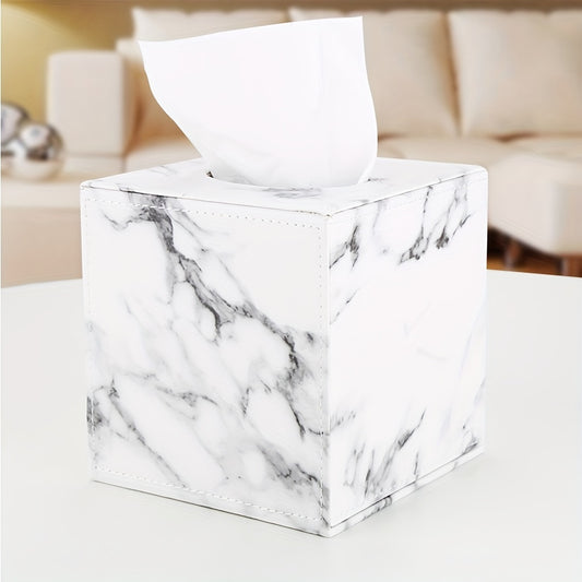 1pc Marble Tissue Box Storage 1pc, Tissue Box, Marble Pattern PU Leather Tissue Box, Home Daily Use Desktop Tissue Storage Box, Suitable For Bedroom, Living Room And Car, Home Decoration, Bathroom Gadgets, Christmas Decorations