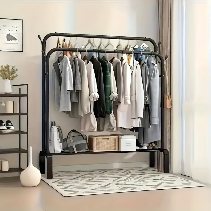 Stainless Steel Closet Organizer 1pc Multifunctional Stainless Steel Clothes Rack - Easy-to-Assemble Wardrobe Organizer with Shoe Storage Shelf, Space-Saving Design