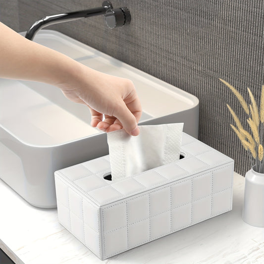 White Grid Wooden Tissue Box Holder, Magnetic Lock, Easy to Use, Home & Car Desk Tissue Storage, Bedroom, Living Room, Kitchen Gadget, Christmas Decor