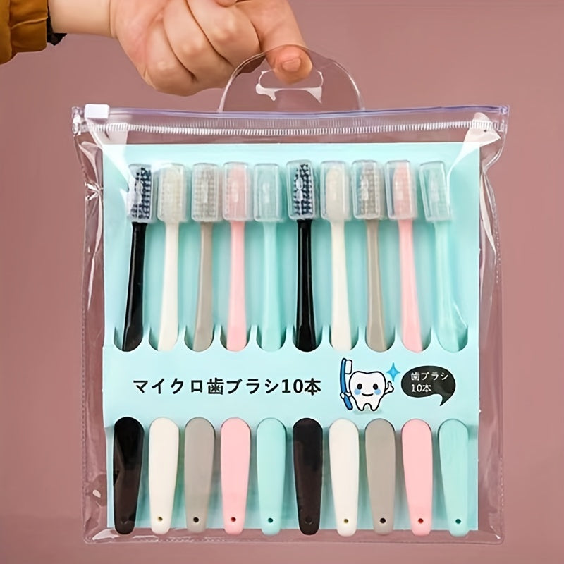 Set of 10 Ultra-Soft Fine Bristle Toothbrushes for Adults, Suitable for Home Use.