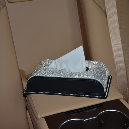 2pcs-Glittering Car Tissue Box Home Use Tissue Box Artificial Diamond Inlay Interior Supplies, Car Dashboard Anti-slip Mat. Kitchen, Office, Bathroom, Desktop, Bedroom Vanity Special Tissue Box
