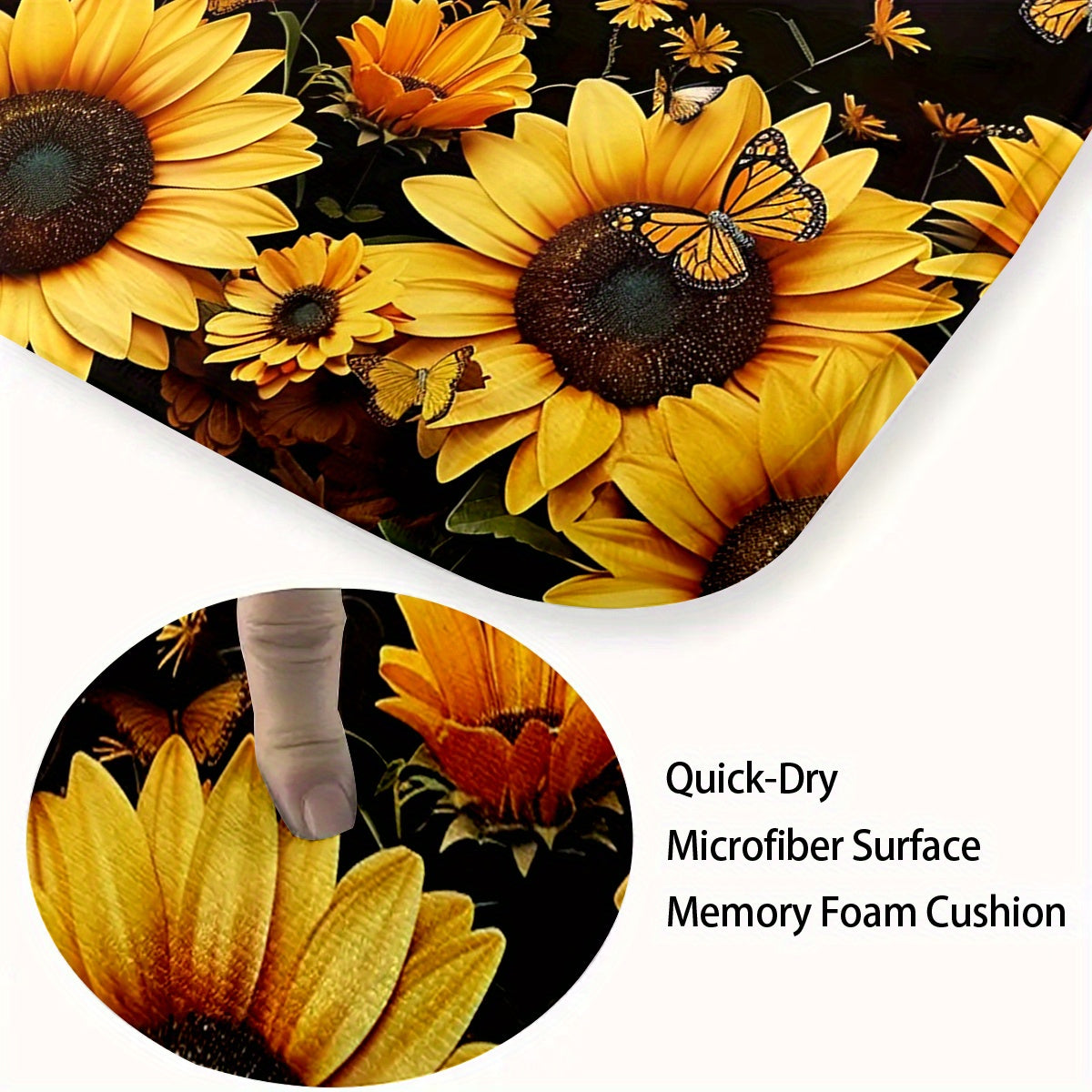 3pcs Sunflower & Butterfly Bathroom Rug Set - Thick, Non-Slip, Soft & Easy to Clean - Includes Bath Mat, Contour Pad & Toilet Lid Cover