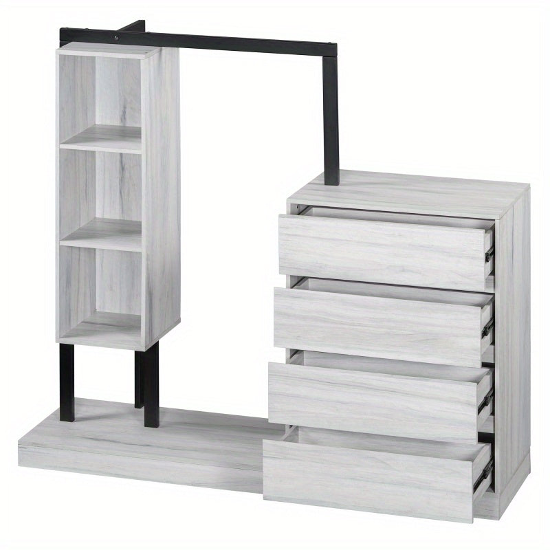 Modern White Wardrobe with 4 Drawers & 3 Shelves – Space-Saving Organizer for Clothes, Shoes & Accessories, MDF+Metal Construction, Easy Assembly, Elegant Design for Any Room, Shoe Organizer | Elegant Storage Solution | Mdf Metal Wardrobe