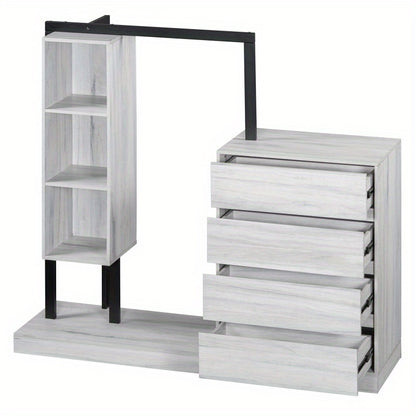 Modern White Wardrobe with 4 Drawers & 3 Shelves – Space-Saving Organizer for Clothes, Shoes & Accessories, MDF+Metal Construction, Easy Assembly, Elegant Design for Any Room, Shoe Organizer | Elegant Storage Solution | Mdf Metal Wardrobe