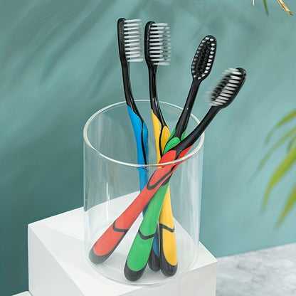 Bamboo Charcoal Toothbrushes, Soft Bristle, Adult Large Head, Firm Bristle, Colorful Ergonomic Handles, Oral Care, With Individual Cases