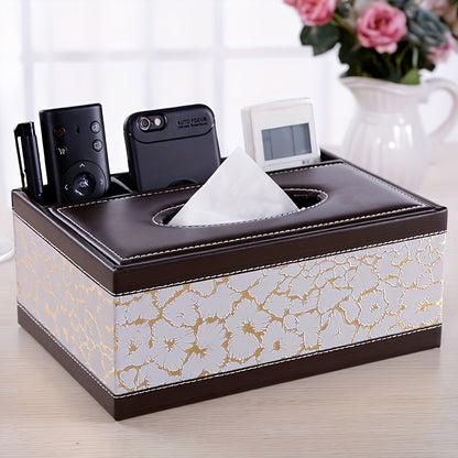 Black Faux Leather Tissue Box with Remote Control Holder & Smartphone Stand – Stylish Storage for Coffee Table, Living Room, and Home Essentials, Cute Tissue Box