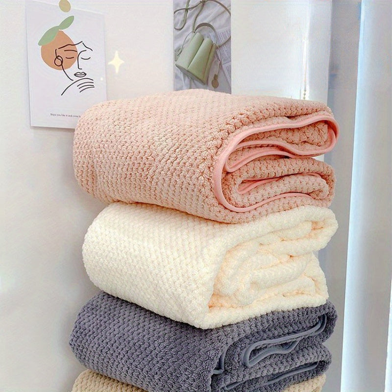 3pcs Super Soft Coral Fleece Pineapple Grid Bath Towel - Absorbent, Large Size - Ideal for Beach, Home, and Bathroom Use
