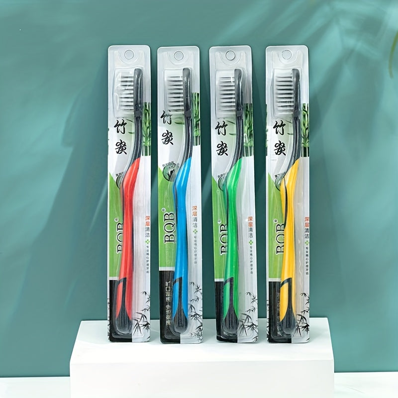 Bamboo Charcoal Toothbrushes, Soft Bristle, Adult Large Head, Firm Bristle, Colorful Ergonomic Handles, Oral Care, With Individual Cases