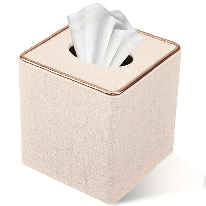1pc Luxury Golden Edge Square Pearl White Tissue Box Holder - PU Leather Draw Paper Cartridge for Home, Office, and Car - Elegant Design, Easy to Use, and Space-Saving