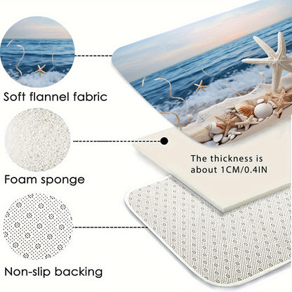 3-Piece Polyester Ocean Coastal Starfish Beach Bath Rugs Set - Machine Washable, Low Pile, Ground Mat, Toilet Seat Cushion, and U-Shaped Mat