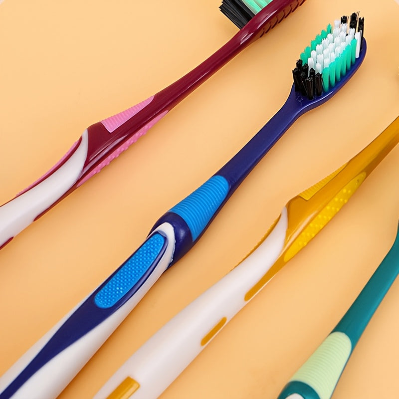 4-Pack Colorful Hard Bristle Toothbrushes, Full-Size Head, Polypropylene, Unscented, Unisex-Adult, Family Set, Independent Packaging, Efficient Oral Care