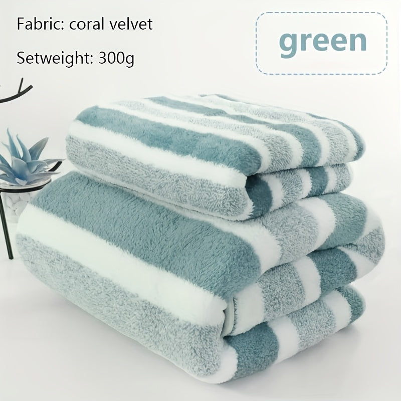 2pcs Striped Luxury Bath Towel Set, Super Soft, Quick Dry, Unscented, Super Absorbent, Gentle on Skin, Fashionable Multi-color Design, for Home and Spa Use, Relaxed-textured-hair, Normal Hair