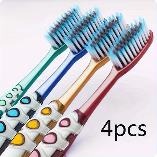 4pcs Soft Nylon Bristle Toothbrushes for Adults – Ultra-Soft, Wide Head, Anti-Slip Handle, Vibrant Color Combinations (Blue, Green, Red, White) – Gentle on Sensitive Teeth & Gums, Daily Oral Hygiene | Stylish Oral Hygiene | Pp+Ptr Handle