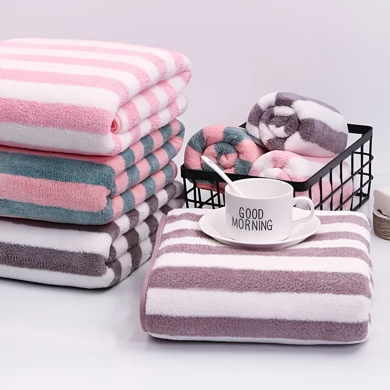 2pcs Luxurious SoftTouch Striped Bath Towel Set - Ultra-Absorbent, Quick-Dry & Gentle on Skin for Ultimate Comfort - Ideal for Home Decor, Beauty Salons & Spa Experience