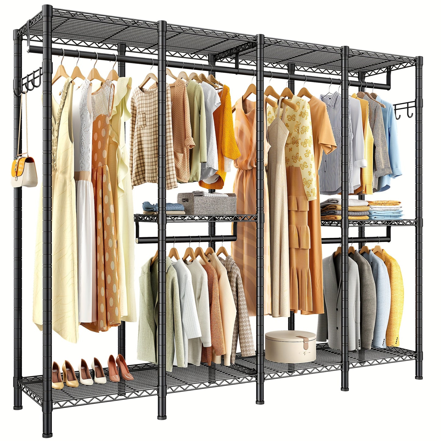 Heavy Duty Metal Rack Heavy Duty 910LBS Metal Clothes Rack - Freestanding Wardrobe Closet Rack - 75\
