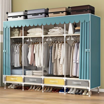 Simple Wardrobe with Drawers, Durable and Durable, Thickened, All-Steel Frame, Cloth Wardrobe, Storage for Rental Houses
