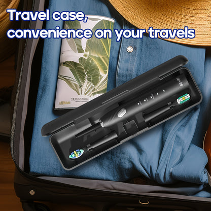 Seago Sonic Electric Toothbrush Kit - Rechargeable, 35,000 VPM, 3 Cleaning Modes, Includes 10 Brush Heads, USB Charging, Ergonomic Design with Travel Case & Stand, Ideal Family Gift, Black