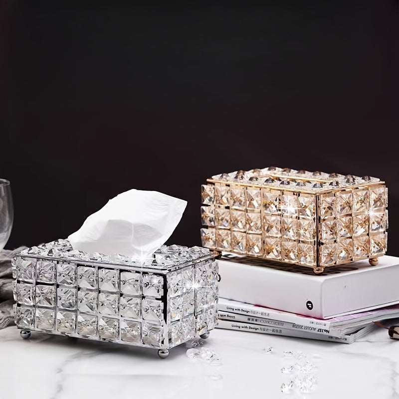 Elegant Crystal-Inspired Acrylic Tissue Box Holder - Square, Freestanding Napkin Dispenser for Bathroom Vanity, Bedside Table & Home Decor