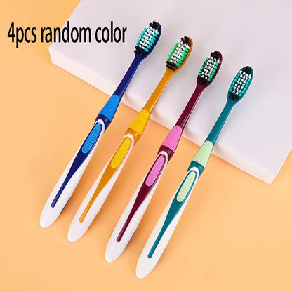 4-Pack Colorful Hard Bristle Toothbrushes, Full-Size Head, Polypropylene, Unscented, Unisex-Adult, Family Set, Independent Packaging, Efficient Oral Care