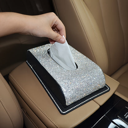 2pcs-Glittering Car Tissue Box Home Use Tissue Box Artificial Diamond Inlay Interior Supplies, Car Dashboard Anti-slip Mat. Kitchen, Office, Bathroom, Desktop, Bedroom Vanity Special Tissue Box