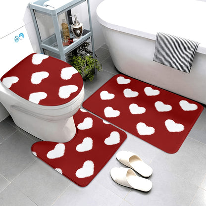 3pcs Valentine'S Day Bathroom Mat Set - Non-Slip, Machine Washable, Knit Polyester Bath Rug, Contour Mat, and Toilet Lid Cover - 550gsm, 1.2cm Thick, Rectangle Home Decor