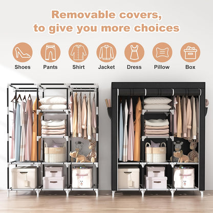 1pc Space-Saving Reinforced Metal Frame Closet Organizer - Easy Assembly, Multi-Compartment Storage for Bedroom & Travel Essentials, Black\u002FGray Options, Modern Compact Wardrobe Solution