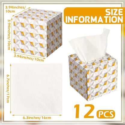 12pcs 960 Sheets Square Tissues Cube Box Travel Tissue Box Tissue Paper Box with 2 Ply 80 Counts Soft Facial Tissues Pocket Tissues Holder for Car Toilet Household School (Geometric Style)