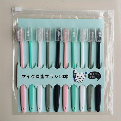 Set of 10 Ultra-Soft Fine Bristle Toothbrushes for Adults, Suitable for Home Use.