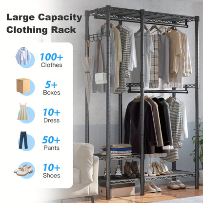 Heavy Duty Closet Clothes Rack Heavy Duty 500LBS Portable Closet Clothes Rack - Freestanding Wadrobe Closet Wire Garment Rack, Black