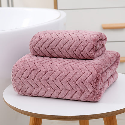 2pcs Bathroom Towel Set, Coral Fleece Plush Bath Towel Set, Quick-Drying, Absorbent, Soft, Household Bath Towel, Suitable for Home, Outing, SPA Use, Bathroom Accessories