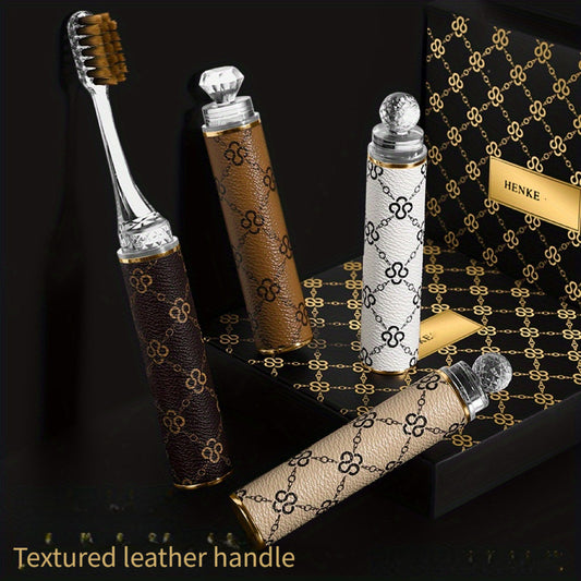4pcs HENEE Luxury Toothbrushes with Textured Handles, Ultra-Soft & Medium Bristles, Wide Head for Better Oral Care, Portable & High-Quality Design, Ideal for Business Travel, Includes Gift Box